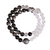 Natural Silver Obsidian White Crystal Double Circle Bracelet - Light & Strength